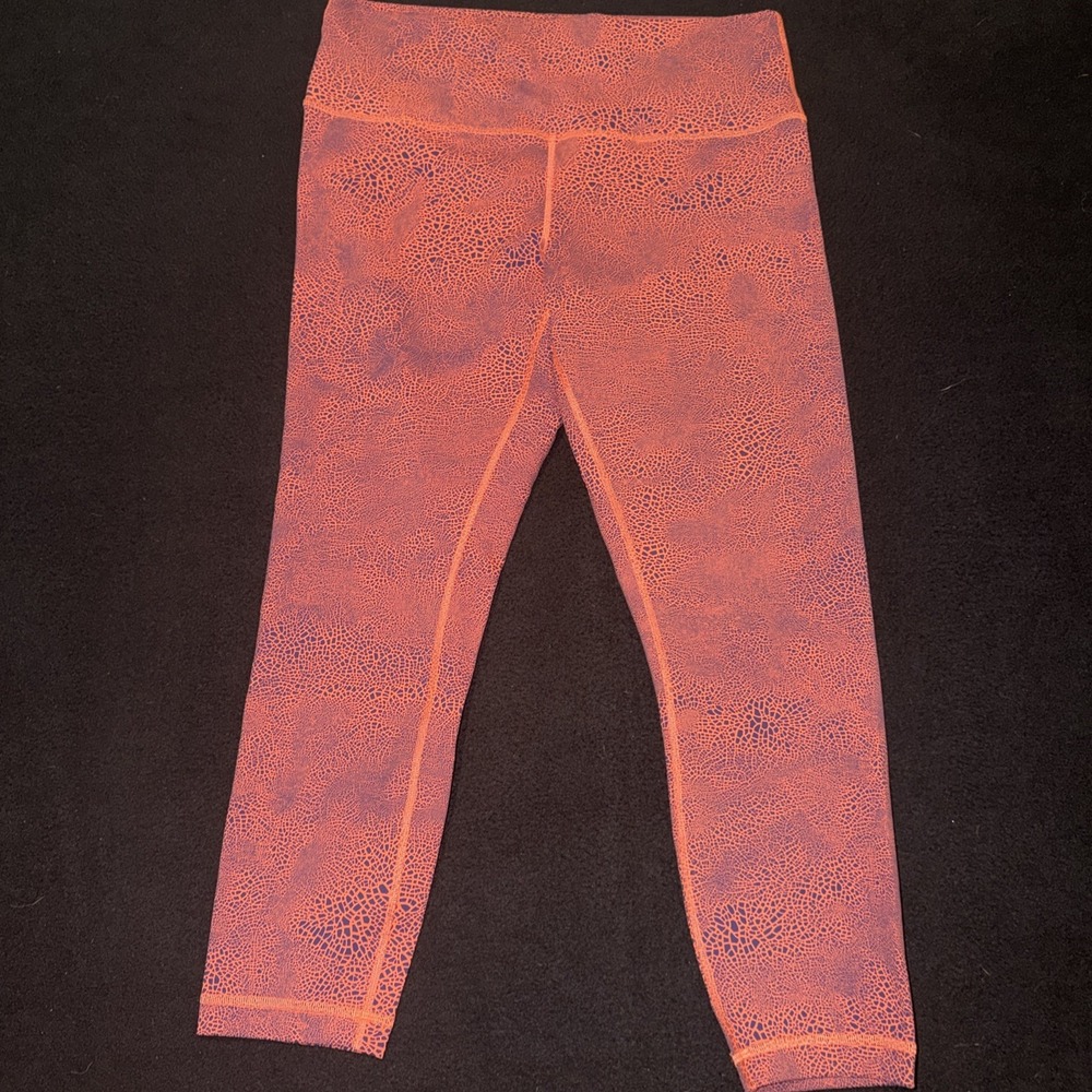 Lululemon Wunder Train High-Rise Crop Crackle Glaze Orange Larkspur Women's 14
